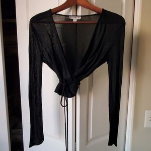 bebe Wrap Top w/ Tie Cropped Black Small